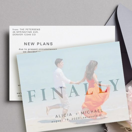 Ändern Sie das Datum aufgeschobener Hochzeitstag F Ankündigungspostkarte