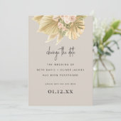 Ändern Sie das Datum Boho Pampas Palm Floral. Save The Date (Stehend Vorderseite)