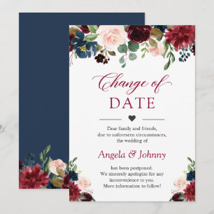 Ändern Sie das Datum Chic Burgundy Navy Blumen Einladung