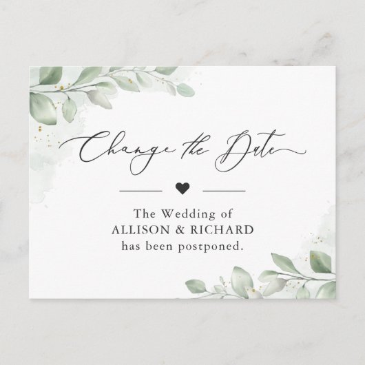 Ändern Sie das Datum Chic Greenery Eukalyptus vers Postkarte (Vorderseite)