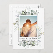 Ändern Sie das Datum der Elegant Eukalyptus-Hochze Postkarte (Vorne/Hinten)