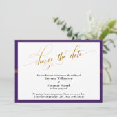 Ändern Sie das Datum der Elegant-Lila mit/Gold Str Einladung (Stehend Vorderseite)