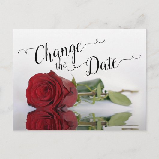 Ändern Sie das Datum der Elegante Rote Rose Hochze Ankündigungspostkarte (Vorderseite)