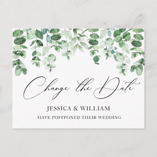 Ändern Sie das Datum der Eukalyptus-Hochzeit Postkarte (Vorderseite)