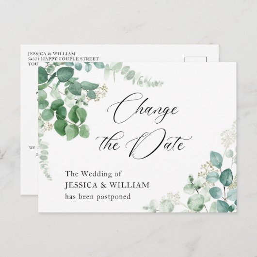 Ändern Sie das Datum der Eukalyptus-Hochzeit Postkarte (Vorne/Hinten)