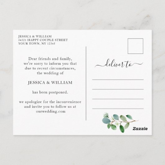 Ändern Sie das Datum der Eukalyptus-Hochzeit Postkarte (Rückseite)