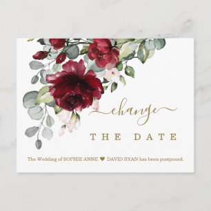 Ändern Sie das Datum der Hochzeit von Burgund-Blum Postkarte