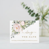 Ändern Sie das Datum der rosa Blume Hochzeit Postkarte (Stehend Vorderseite)