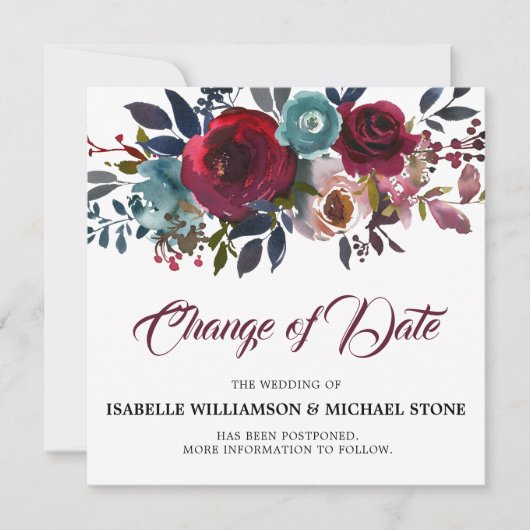 Ändern Sie das Datum der Roten Burgundy-Blumenhoch Einladung (Vorderseite)