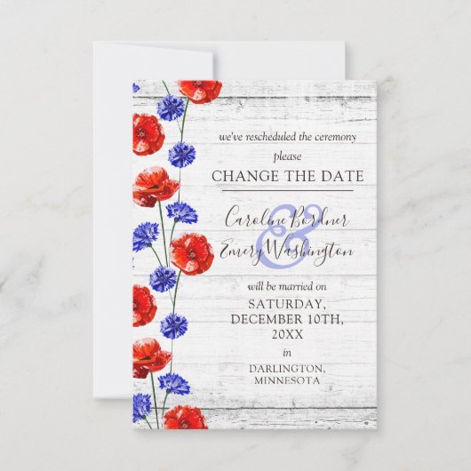 Ändern Sie das Datum der rustikalen Poppy Floral H Einladung (Vorderseite)