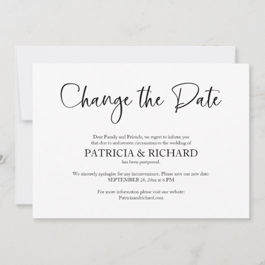 Ändern Sie das Datum der verspäteten Hochzeit Einladung (Vorderseite)