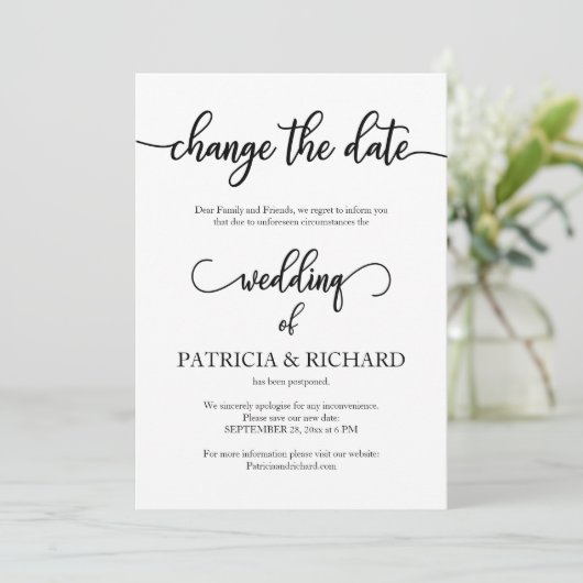 Ändern Sie das Datum der verspäteten Hochzeit Einladung (Stehend Vorderseite)