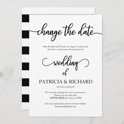 Ändern Sie das Datum der verspäteten Hochzeit Einladung (Vorne/Hinten)