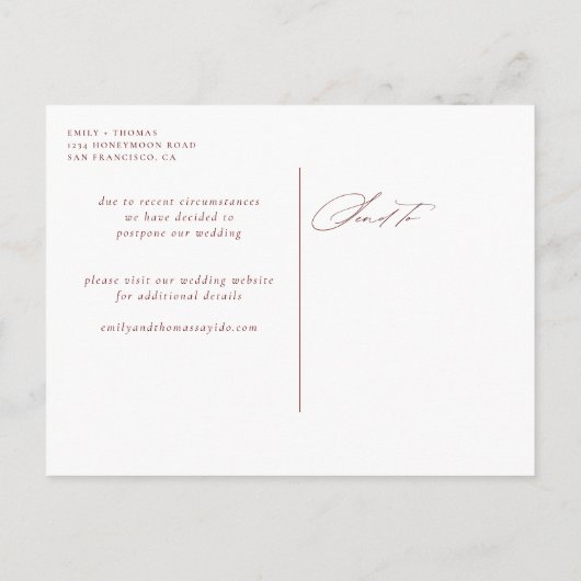 Ändern Sie das Datum der vollen Hochzeit des Fotos Ankündigungspostkarte (Rückseite)