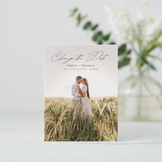 Ändern Sie das Datum der vollen Hochzeit des Fotos Ankündigungspostkarte (Stehend Vorderseite)