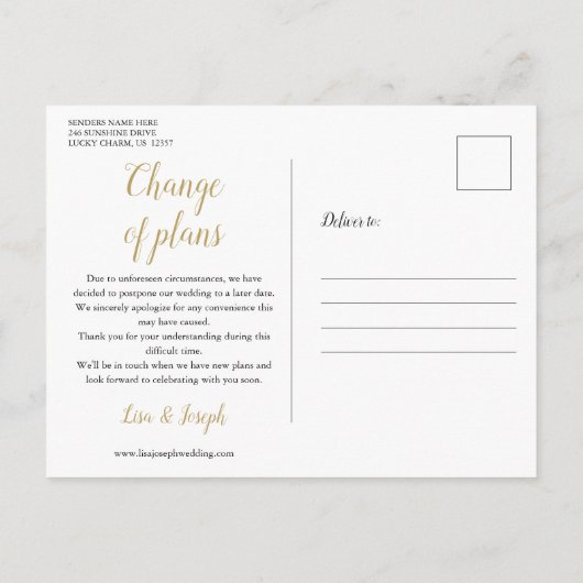 Ändern Sie das Datum des neuen Plan Feierlichkeite Ankündigungspostkarte (Rückseite)