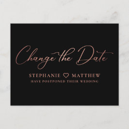 Ändern Sie das Datum Elegante Rose Gold Script Sch Ankündigungspostkarte