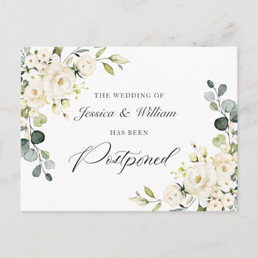 Ändern Sie das Datum Elegantus White Roses Postkarte (Vorderseite)