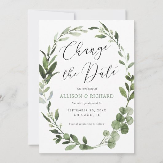 Ändern Sie das Datum Eucalyptus Wreath grüne einfa Einladung (Vorderseite)