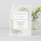 Ändern Sie das Datum Grüne Blätter Marmorwirl Save The Date (Stehend Vorderseite)