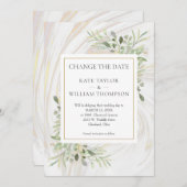 Ändern Sie das Datum Grüne Blätter Marmorwirl Save The Date (Vorne/Hinten)