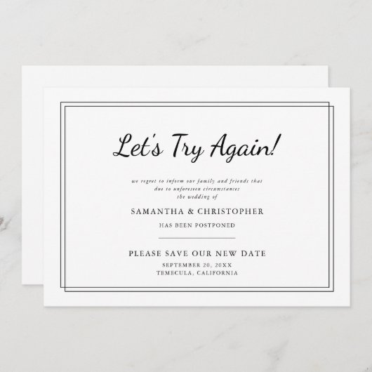 Ändern Sie das Datum Hochzeit Lass es uns noch ein Ankündigung (Vorne/Hinten)