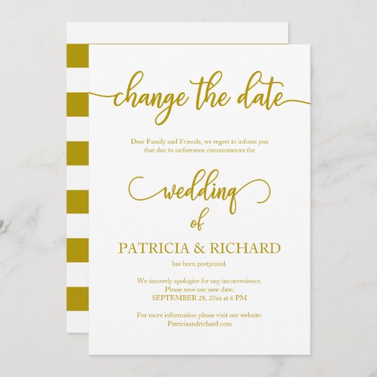 Ändern Sie das Datum Hochzeit verschoben Elegant G Einladung (Vorne/Hinten)