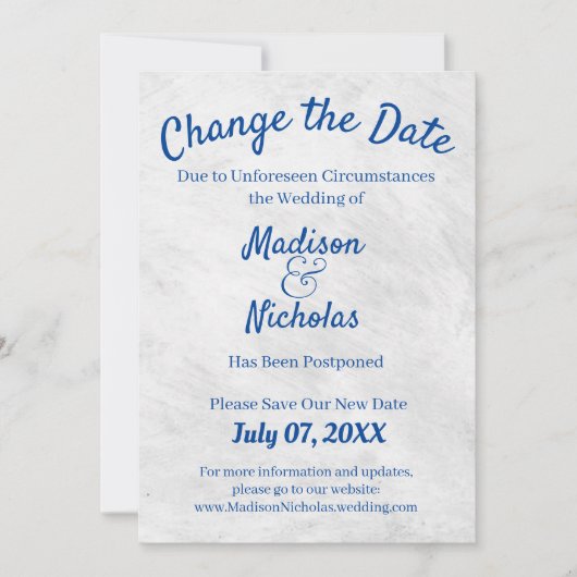 Ändern Sie das Datum Hochzeit verschoben Grau Perc Save The Date (Vorderseite)