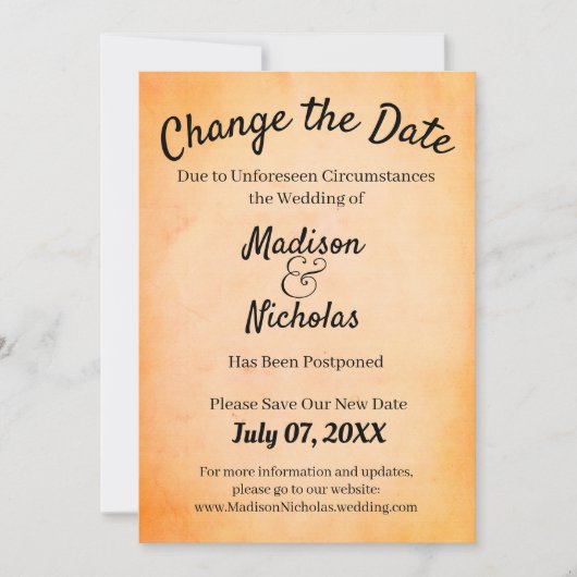 Ändern Sie das Datum Hochzeit verschoben Orangen P Save The Date (Vorderseite)