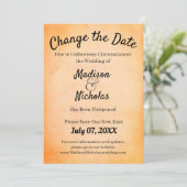 Ändern Sie das Datum Hochzeit verschoben Orangen P Save The Date (Stehend Vorderseite)