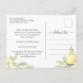 Ändern Sie das Datum Hochzeit Wasserfarben Zitrone Postkarte (Rückseite)