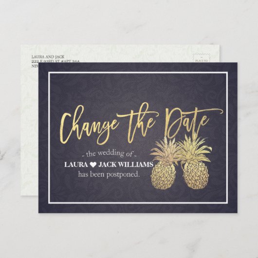 Ändern Sie das Datum Hochzeitsaufschub Ananas Ankündigungspostkarte (Vorne/Hinten)