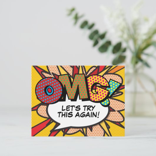 Ändern Sie das Datum Neuer Plan Modernes Fun Comic Ankündigungspostkarte (Stehend Vorderseite)