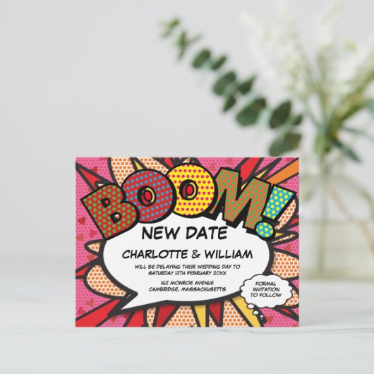 Ändern Sie das Datum Neuer Termin rosa Moderner Sp Postkarte (Stehend Vorderseite)