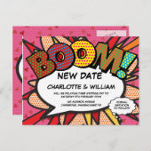 Ändern Sie das Datum Neuer Termin rosa Moderner Sp Postkarte (Vorne/Hinten)