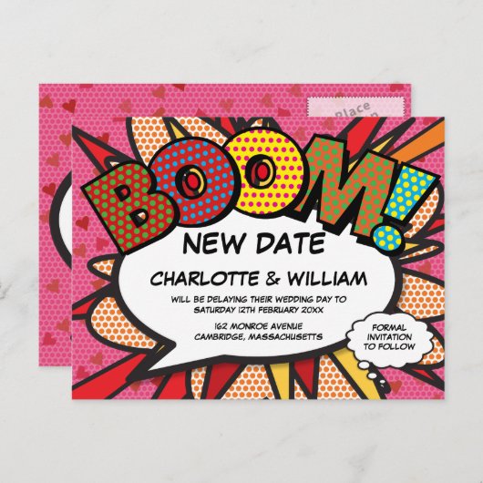 Ändern Sie das Datum Neuer Termin rosa Moderner Sp Postkarte (Vorne/Hinten)