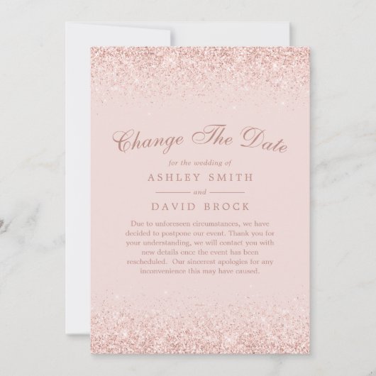 Ändern Sie das Datum Rose Gold Confetti Blush Pink Save The Date (Vorderseite)