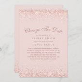Ändern Sie das Datum Rose Gold Confetti Blush Pink Save The Date (Vorne/Hinten)
