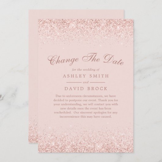 Ändern Sie das Datum Rose Gold Confetti Blush Pink Save The Date (Vorne/Hinten)