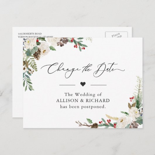 Ändern Sie das Datum Rustikale Winterflora verscho Postkarte (Vorne/Hinten)