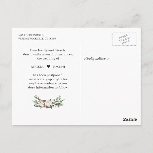 Ändern Sie das Datum Rustikale Winterflora verscho Postkarte (Rückseite)