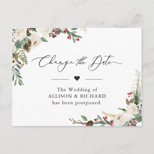 Ändern Sie das Datum Rustikale Winterflora verscho Postkarte (Vorderseite)