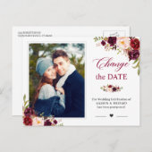 Ändern Sie das Datum Rustikales Burgundy Blush Fot Postkarte (Vorne/Hinten)