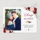 Ändern Sie das Datum Rustikales Burgundy Blush Fot Postkarte (Vorderseite)