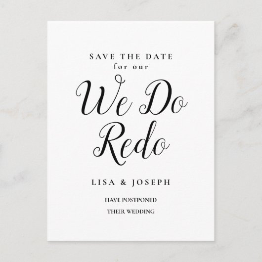 Ändern Sie das Datum verschoben Wir tun Wiederhers Ankündigungspostkarte (Vorderseite)