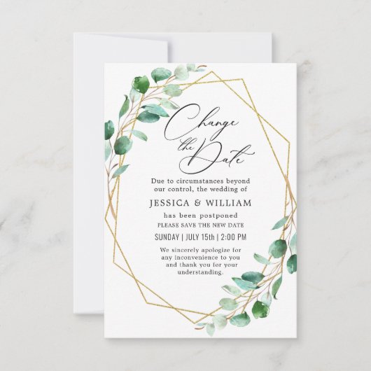 Ändern Sie das Datum Zurückgestellt Elegant Eukaly Einladung (Vorderseite)