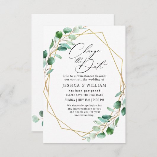 Ändern Sie das Datum Zurückgestellt Elegant Eukaly Einladung (Vorne/Hinten)