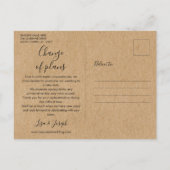 Ändern Sie das Datum Zurückgestellt Stornierungser Ankündigungspostkarte (Rückseite)