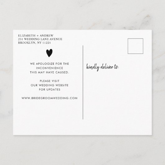 Ändern Sie das Datumsskript Minimalistisch, Modern Ankündigungspostkarte (Rückseite)