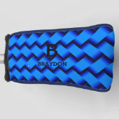 Ändern Sie den Anfangsnamen Blue Woven Metal Textu Golf Headcover (Vorderseite)
